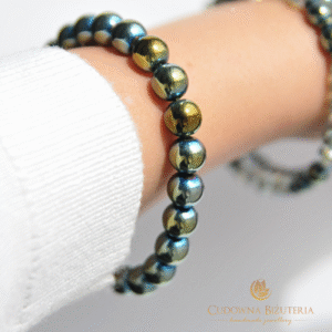 Bransoletka hematytowa zielona kulka 8mm