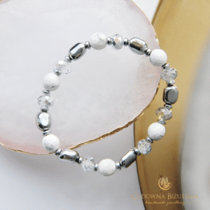 Zestaw bransoletek onyx, kryształy, hematyt, biały turkus