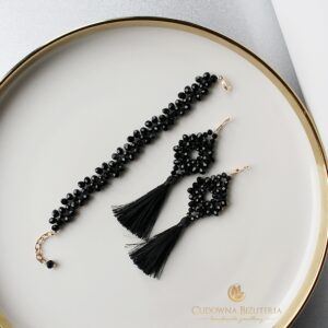 Czarne, długie kolczyki z kolekcji AYRA plus bransoletka