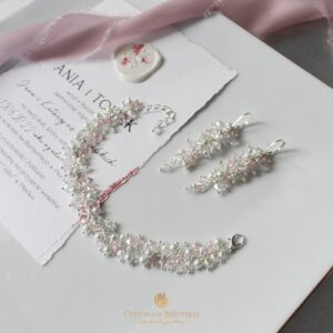 SARA kolczyki i bransoletka z dodatkiem różowych kryształów