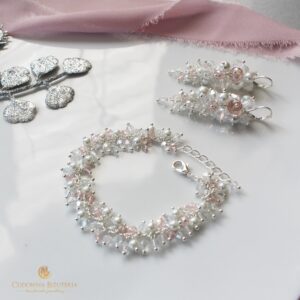 Zestaw biżuterii SARA III z różowymi kryształkami kolczyki i bransoletka