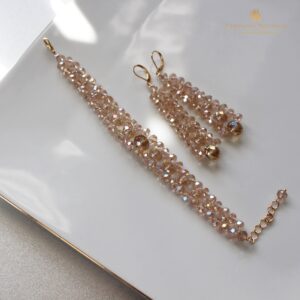 NORA II zestaw biżuterii bransoletka i długie kolczyki złoto szampańskie