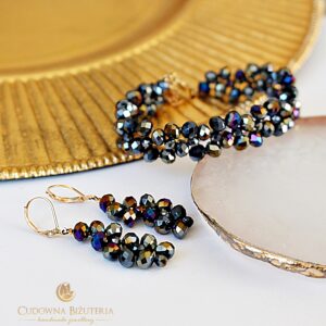 RIO bransoletka i kolczyki Czarny AB plus złoto