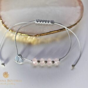 Bransoletka szara z różowym jadeitem serduszko stal szlachetna - kolekcja MINI