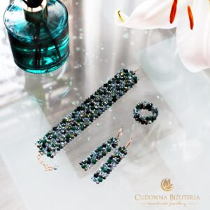 TOKA szeroka bransoletka i piękne kolczyki - mix kolorystyczny zieleń ze złotem