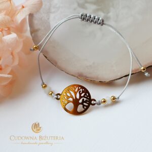 Bransoletka MINI szara ze złotem plus jadeit