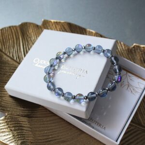 Bransoletka połyskująca szklana z hematytem