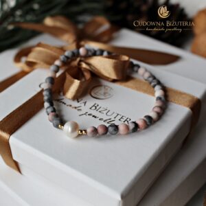 Jaspis matowy z perełką bransoletka z kamieni naturalnych