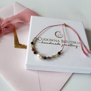 Bransoletka SILK różowa z perłą i turmalinem