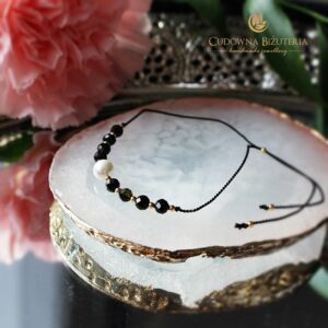 Bransoletka z kolekcji SILK czarny turmalin i perła Majorka