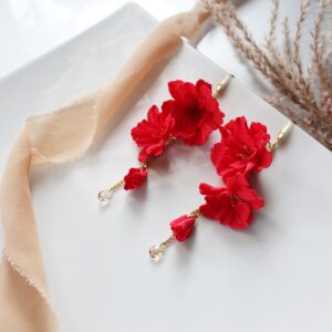 Długie kolczyki kwiaty FLORESSA II czerwone