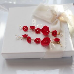 FLORINES czerwone kolczyki z kwiatuszkami