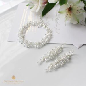 SARA kolczyki i bransoletka - CRYSTAL AB i perełki