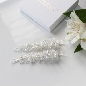 Długie kolczyki ślubne SARA II kryształy Crystal AB i białe perełki