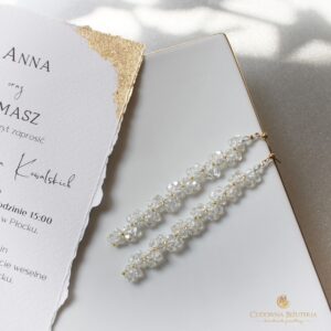 Długie kolczyki ślubne Crystal AB plus złoto kolekcja BELL GOLD IV