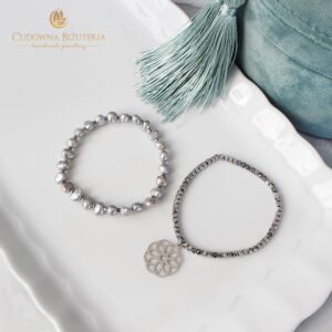 Zestaw bransoletek - perły i hematyt z zawieszką