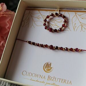 Bransoletka i pierścionek kolekcja SILK granat, turmalin i stal szlachetna
