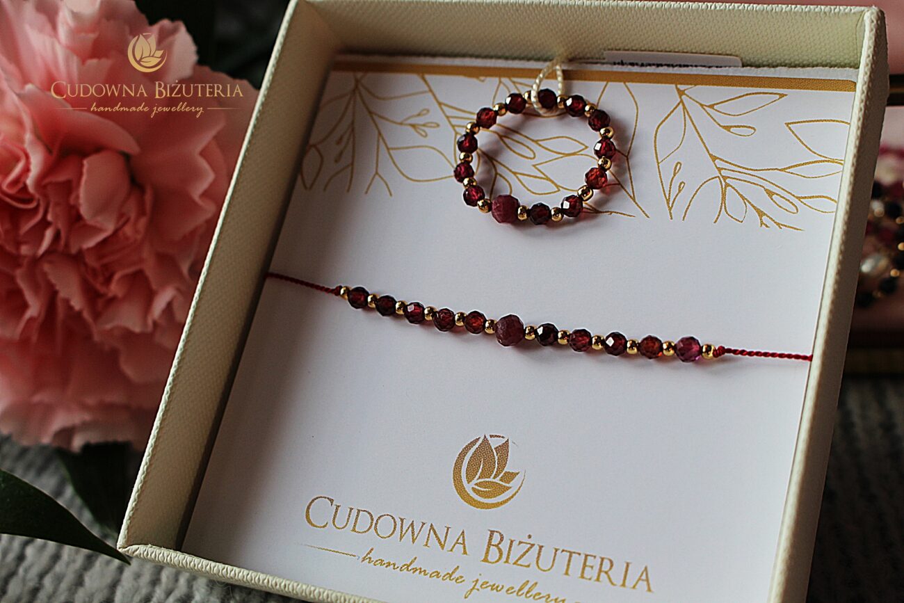 Bransoletka i pierścionek kolekcja SILK granat, turmalin i stal szlachetna