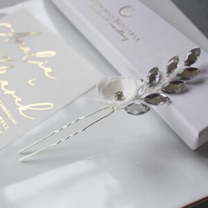 Kokówka do włosów srebrne cyrkonie z kwiatuszkiem