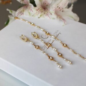 Zestaw biżuterii ślubnej perły i cyrkonie NEL