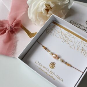 Bransoletka SILK Kamień Słoneczny, perły słodkowodne