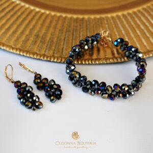 RIO bransoletka i kolczyki Czarny AB plus złoto