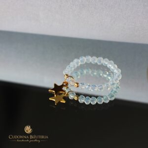 Pierścionek elastyczny kryształowy opal i złota gwiazdka