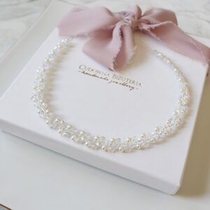 Ślubna opaska do włosów z perełkami - elastyczna, pasująca do kolekcji SARA, EMMA wersja srebrna