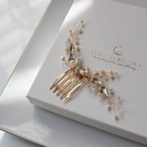 Złota ozdoba do włosów z kryształami kremowymi do SARA