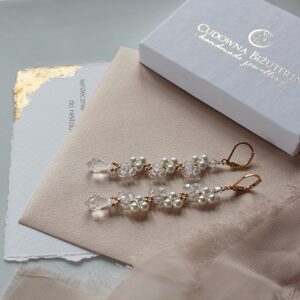 Kolczyki ślubne kryształowe z łezką Crystal z kolekcji SAFIRA GOLD