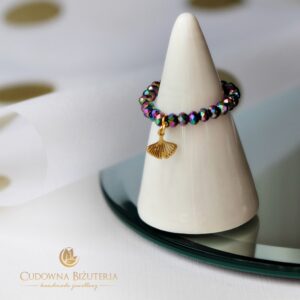 Pierścionek kryształowy multikolor z zawieszką Miłorząb