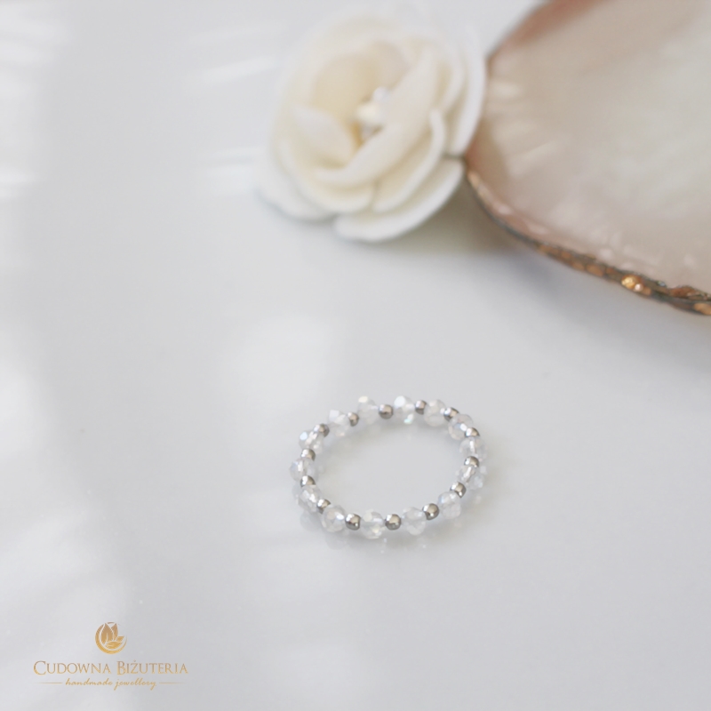 Pierścionek kryształowy Crystal AB ze stalą szlachetną - kolekcja ślubna