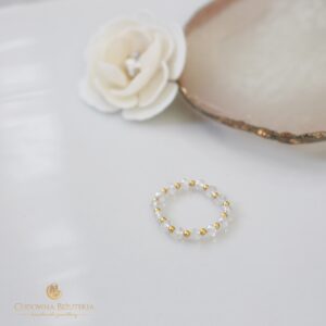 Pierścionek kryształowy Crystal AB i pozłacana stal szlachetna - kolekcja ślubna