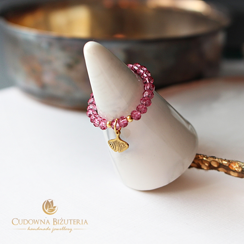 Pierścionek kryształowy z zawieszką Miłorząb - obrazek 2