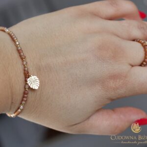 Bransoletka SILK ALL kryształy matowione, cyrkonie, zawieszka Monstera