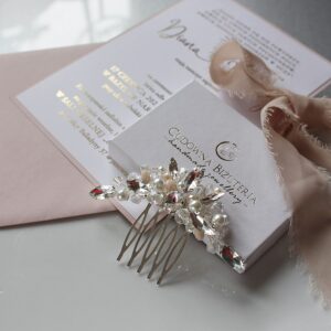 Grzebień ślubny do włosów z kryształkami ecru ALICE