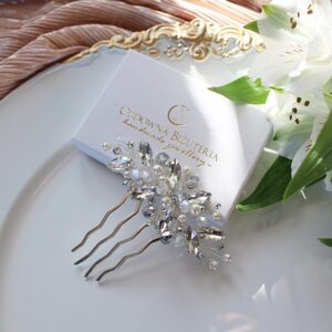 Ozdoba do włosów, do fal, na grzebieniu AMARA srebrna