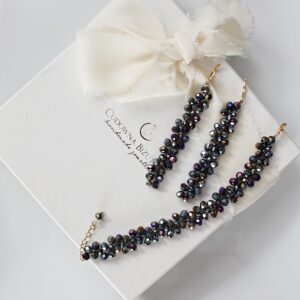 RIO II zestaw biżuterii wieczorowej z długimi kolczykami czarny z połyskiem