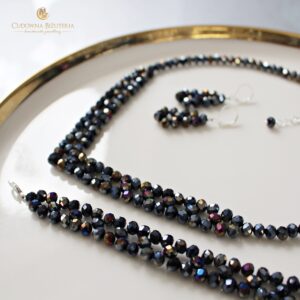 Zestaw LOLA czarny z połyskiem - naszyjnik, bransoletka i kolczyki