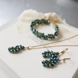 Zestaw biżuterii RIO łańcuszek, bransoletka, kolczyki butelkowa, metaliczna zieleń