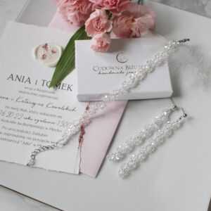 Biżuteria ślubna kryształowa BELL GOLD IV bransoletka i długie kolczyki