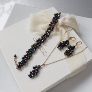 Zestaw biżuterii RIO łańcuszek, bransoletka, kolczyki czarny z połyskiem