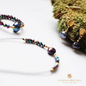 Kolczyki granatowe perełki słodkowodne