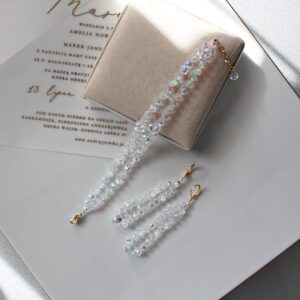 NORA II zestaw biżuterii bransoletka i długie kolczyki Crystal Ab z mocnym tęczowym połyskiem