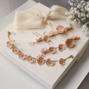 FLORINES bransoletka i kolczyki z motywem kwiatowym beżowe