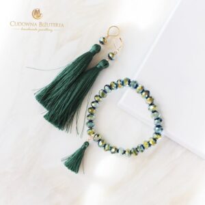 MOLLY butelkowa zieleń bransoletka i długie kolczyki