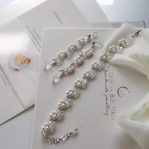 Srebrny zestaw biżuterii ślubnej SAFIRA II Crystal AB z perłami