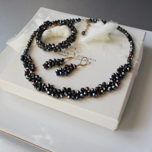 RIO zestaw naszyjnik, bransoletka i kolczyki czarny z połyskiem