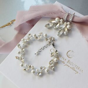 Kolczyki i bransoletka perły z cyrkoniami SORAYA srebrne