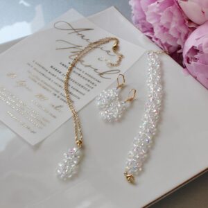 Zestaw biżuterii RIO łańcuszek, bransoletka, kolczyki Crystal Ab z mocnym tęczowym połyskiem